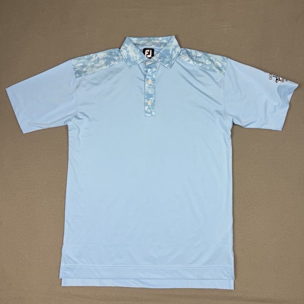 FootJoy Polo Shirt Mens Small Blue Sky Blue‎ Cloud Camo Print Golf